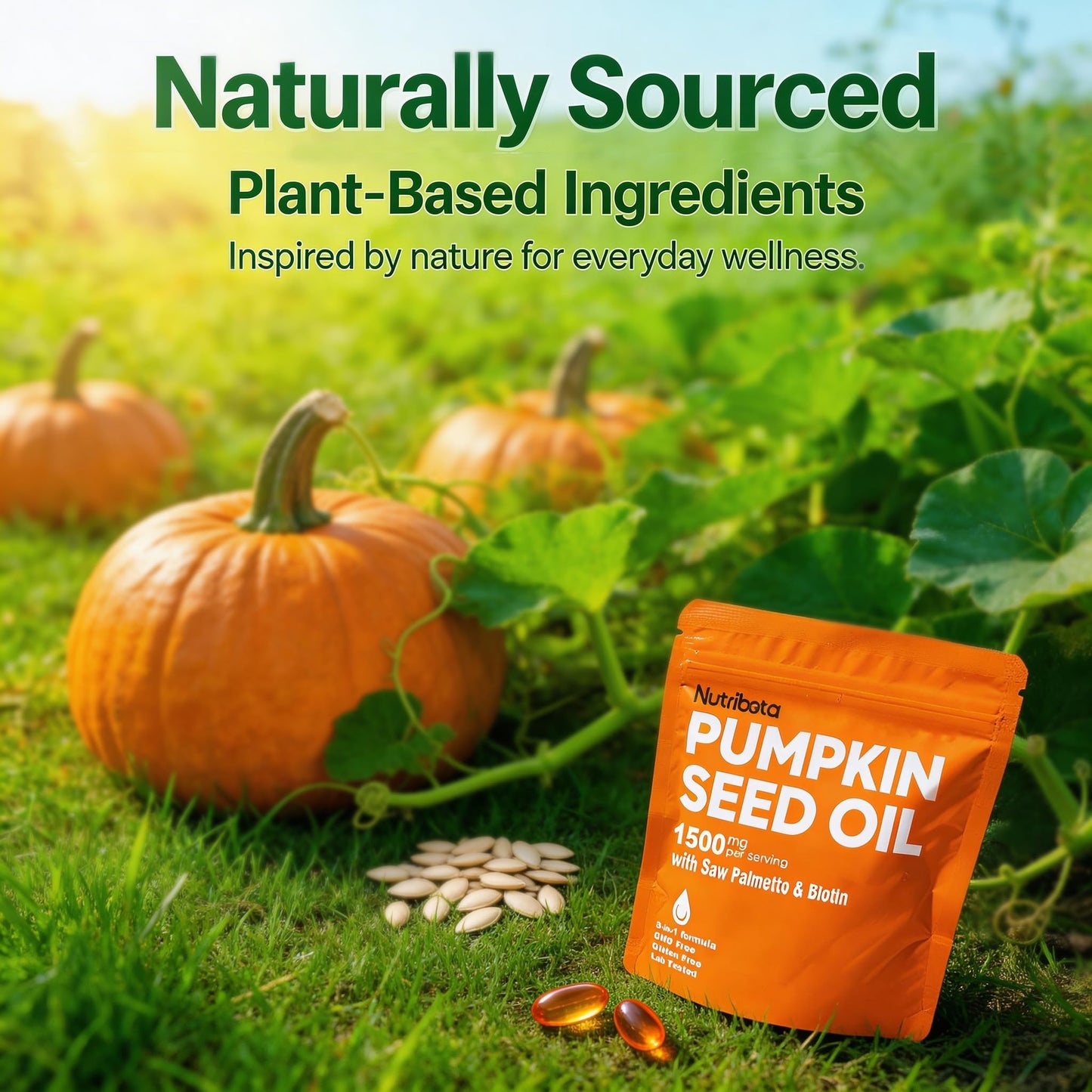 Nutribota Pumpkin Seed Oil Supplement 1500 mg per Serving with Saw Palmetto & Biotin, Advanced 3-in-1 Plant-Based Men’s Wellness & Hair Nutrition Formula, Non-GMO, Gluten Free, Lab Tested Gummies 180