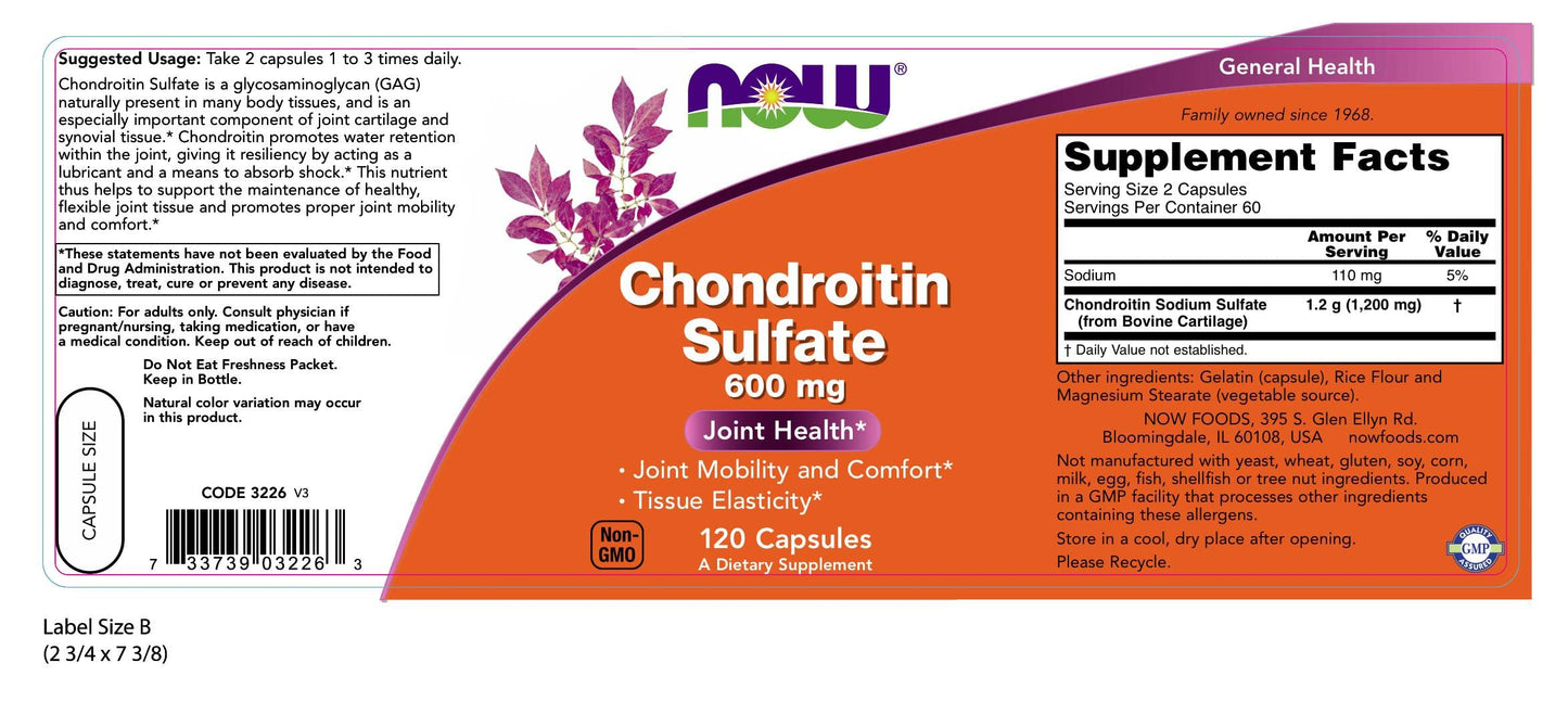 NOW Foods Chondroitin Sulfate 600mg Capsules 240 Count
