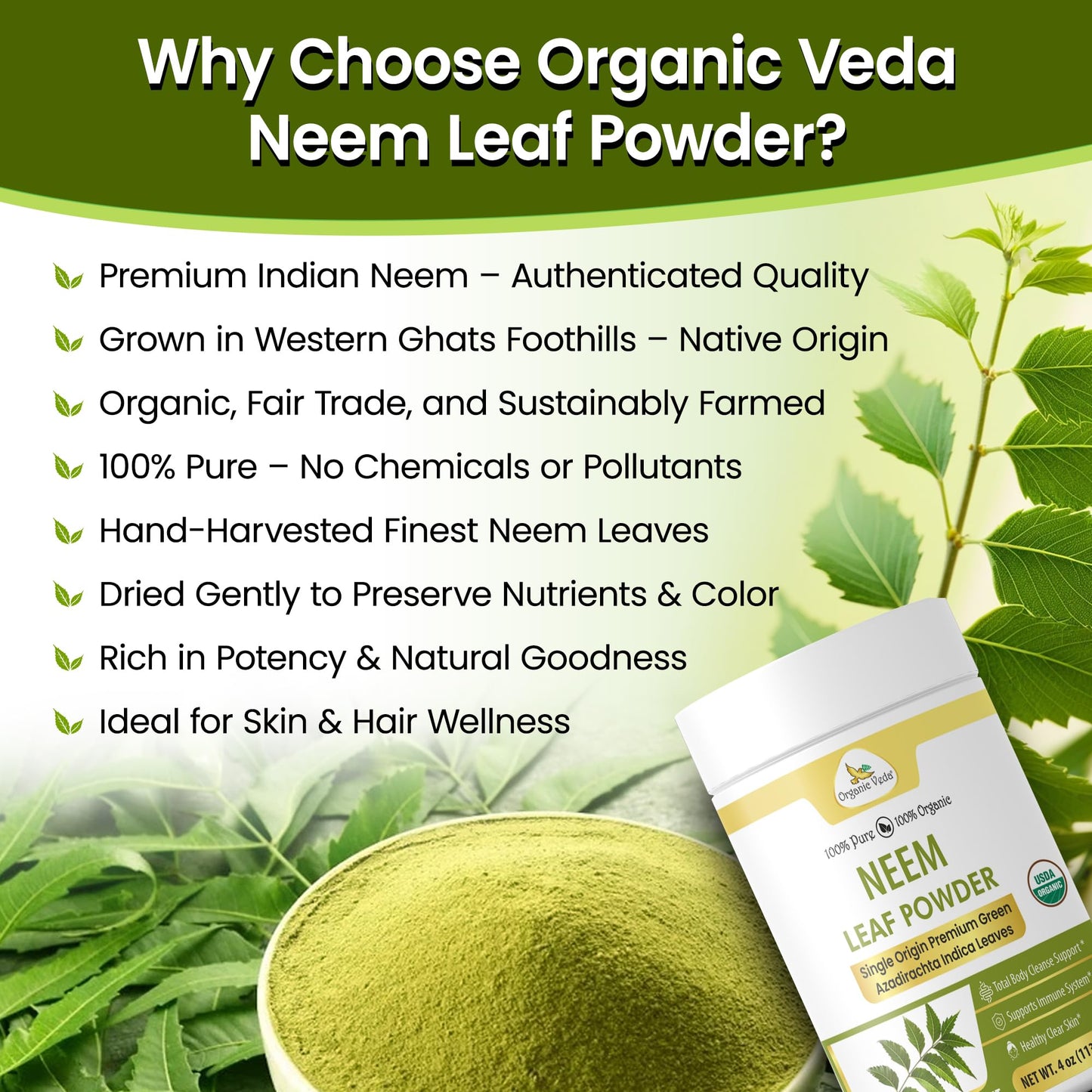 Organic Veda Neem Leaf Powder, 4 oz