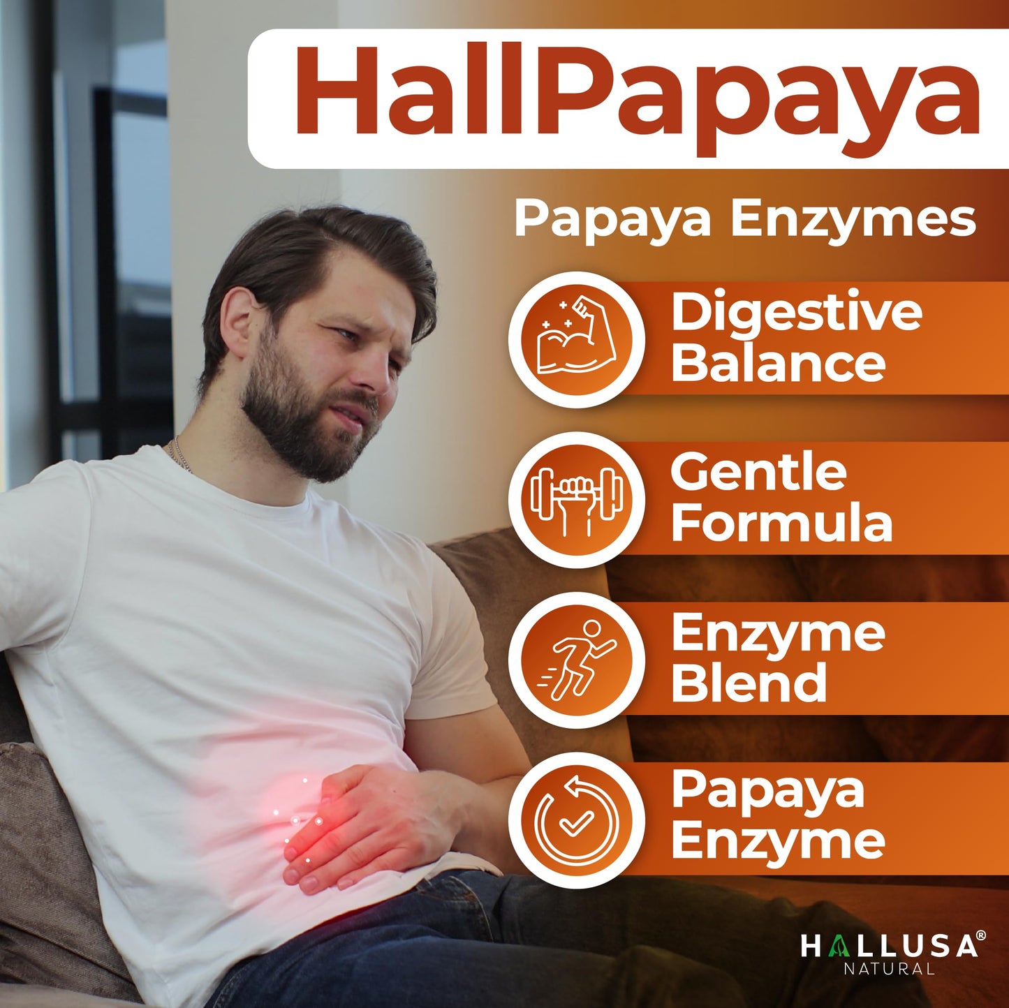 Hallusa Natural Papaya Enzyme Tablets, 60 Count
