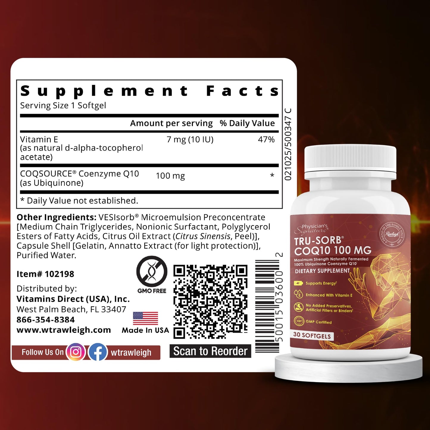 Rawleigh Tru-Sorb Natural COQ10 100mg Softgels, 30 Count