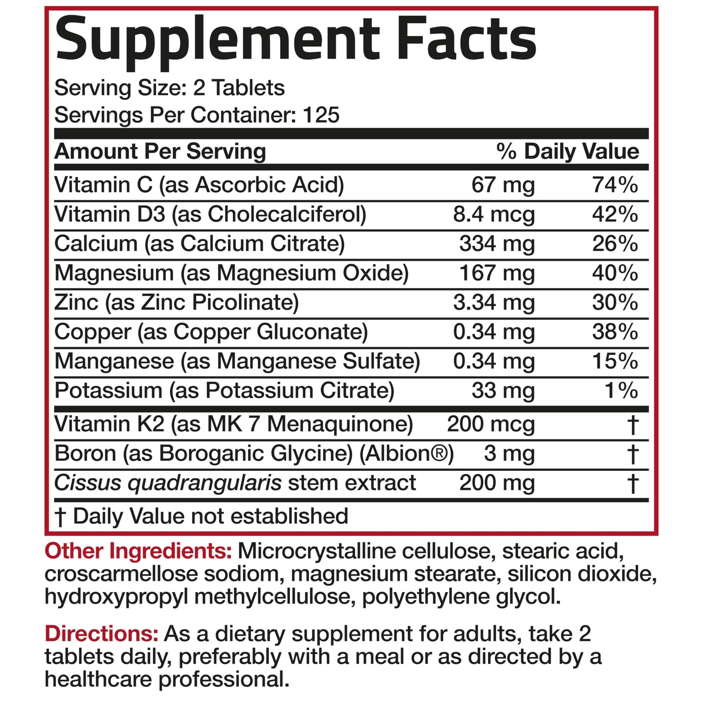 Bronson Bone Health & Strength Complex High Potency Formula 200 mcg Vitamin K2 as MK7, Plus Calcium, Boron, Cissus Quadrangularis, Magnesium, Vitamin D3, and More - Non-GMO, 250 Tablets