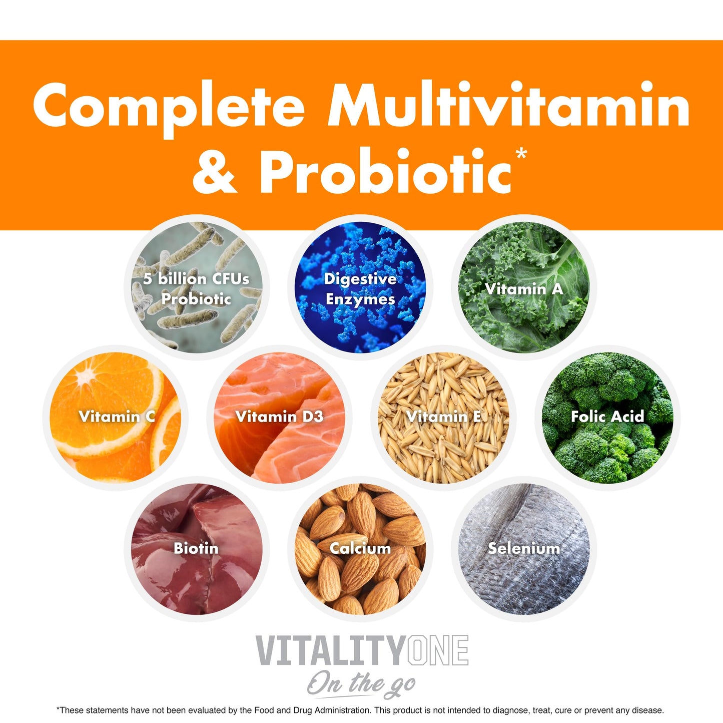 NutraOne VitalityOne On The Go Complete Multivitamin, Probiotic and Enzyme Blend Orange Cream Powder 4.76 Ounce