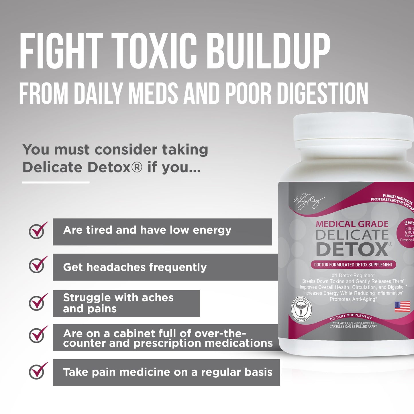 Dr. Liz Cruz Delicate Detox Enzymes Supplement, 120 Veggie Capsules