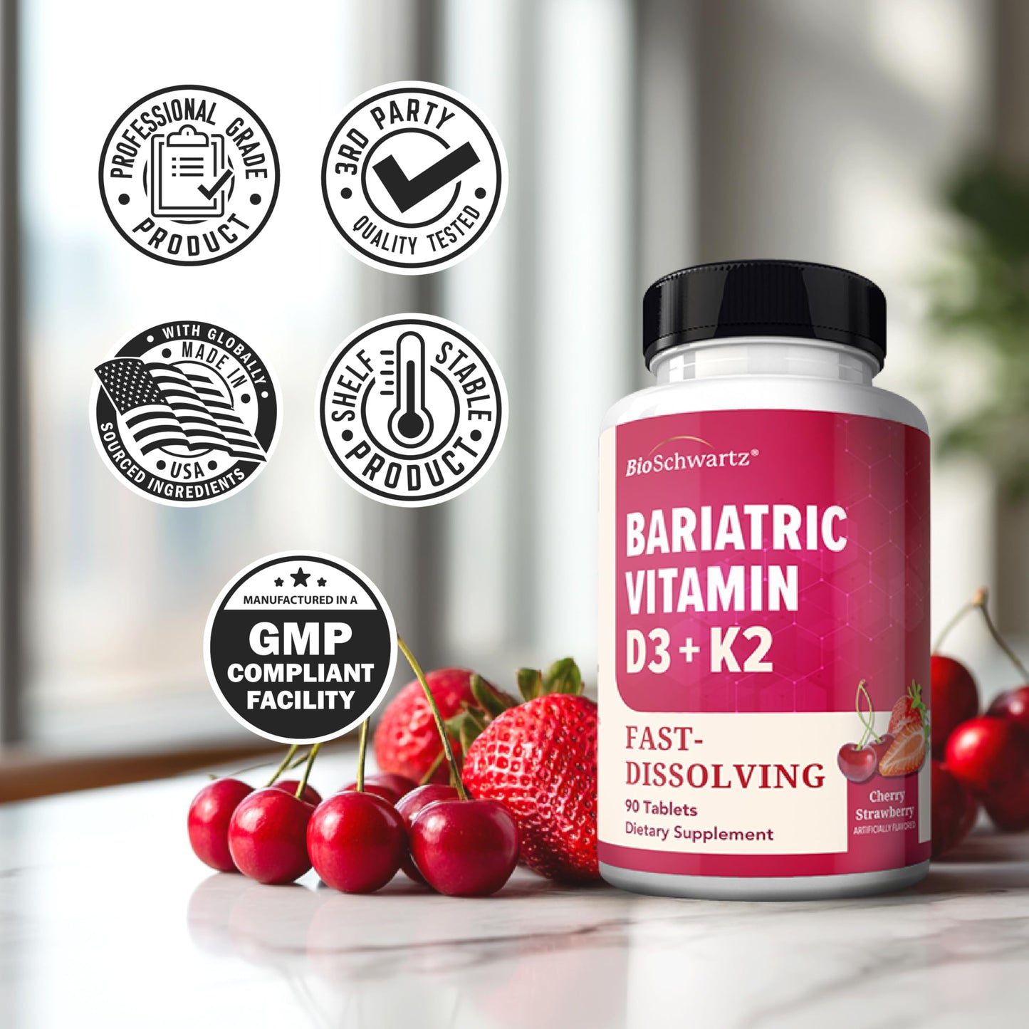BioSchwartz Bariatric D3 K2 Dissolvable Tablets, 90 Tablets