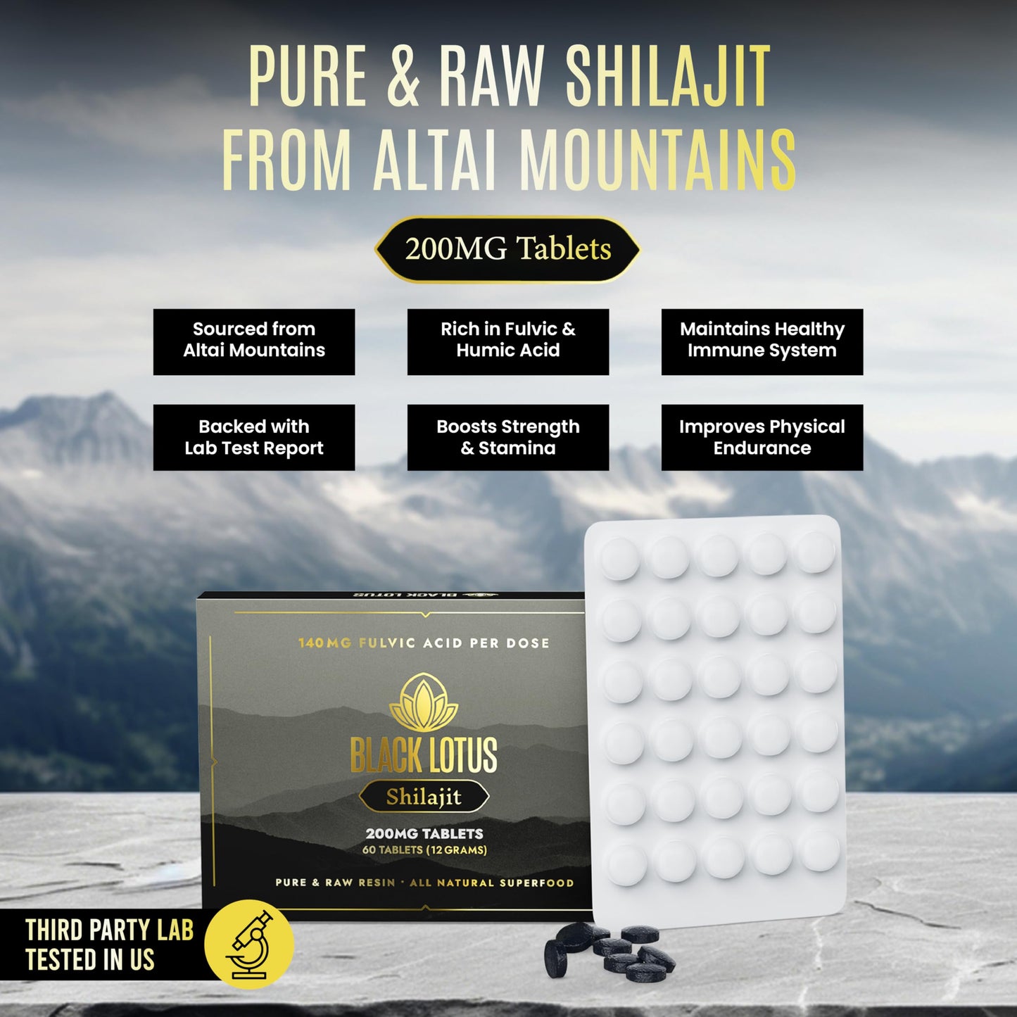 Black Lotus Shilajit Shilajit Resin Tablets, 60 Tablets