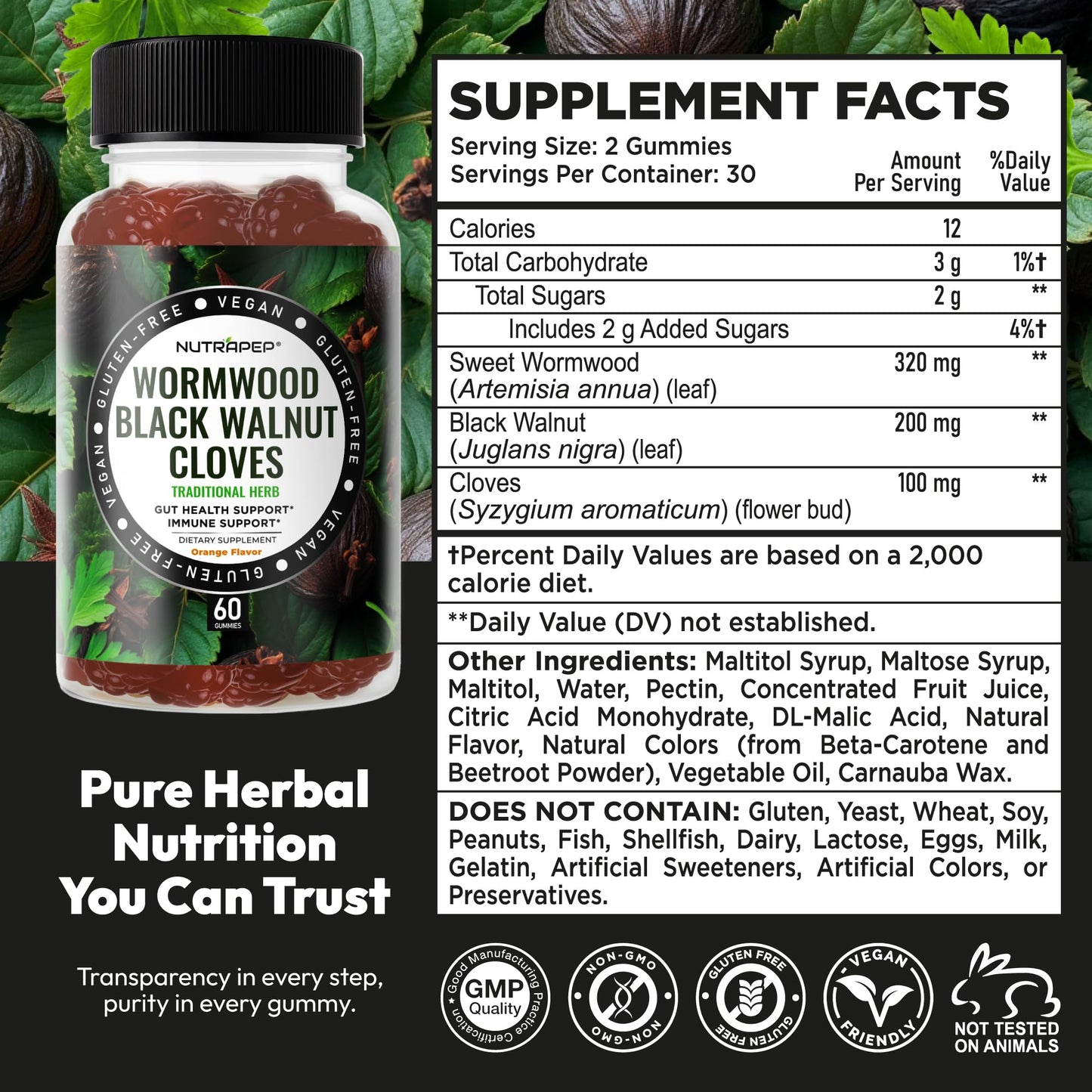 NutraPep Wormwood Black Walnut & Cloves Gummies 60 Count