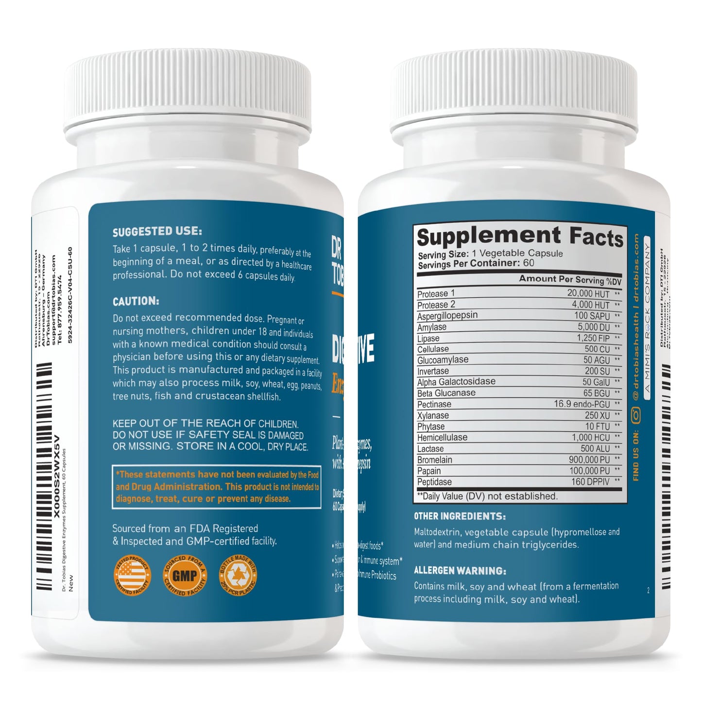 Dr. Tobias Digestive Enzymes Digestion Supplement with 18 Enzymes for Digestion and Gut Health Capsule, 60 Count