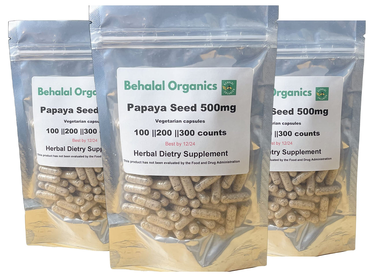 Behalal Organics Papaya Seed 500mg Vegetarian Capsules 100