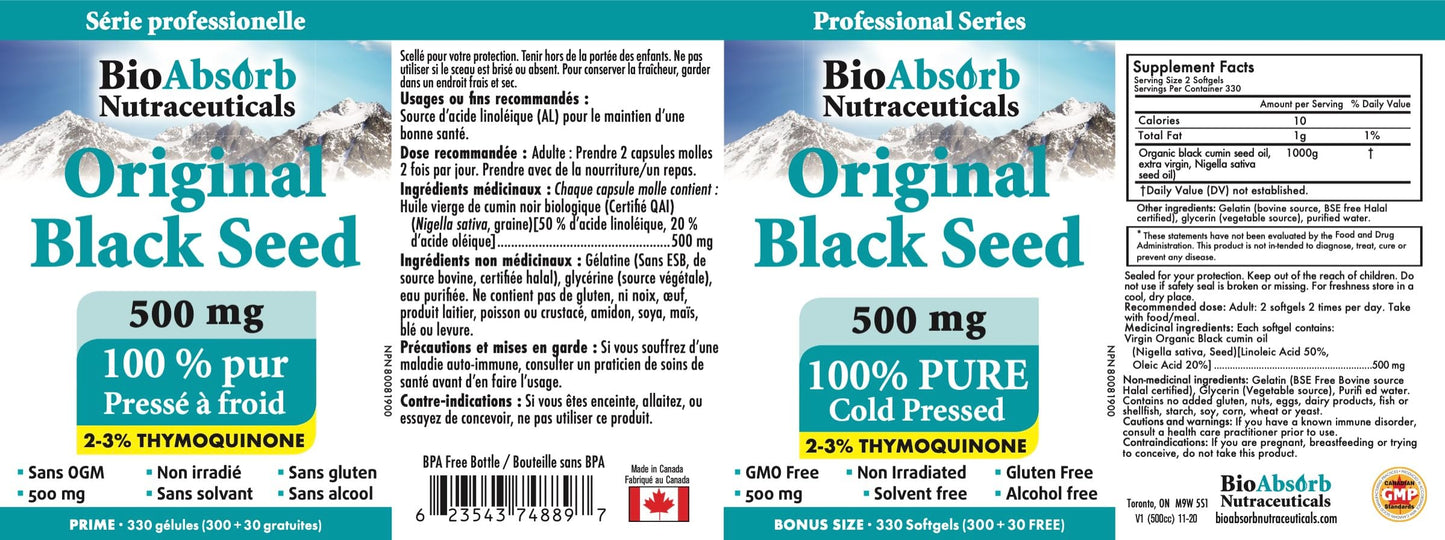 Bio Absorb Nutraceuticals Black Seed Oil Capsules Softgels 330 Count