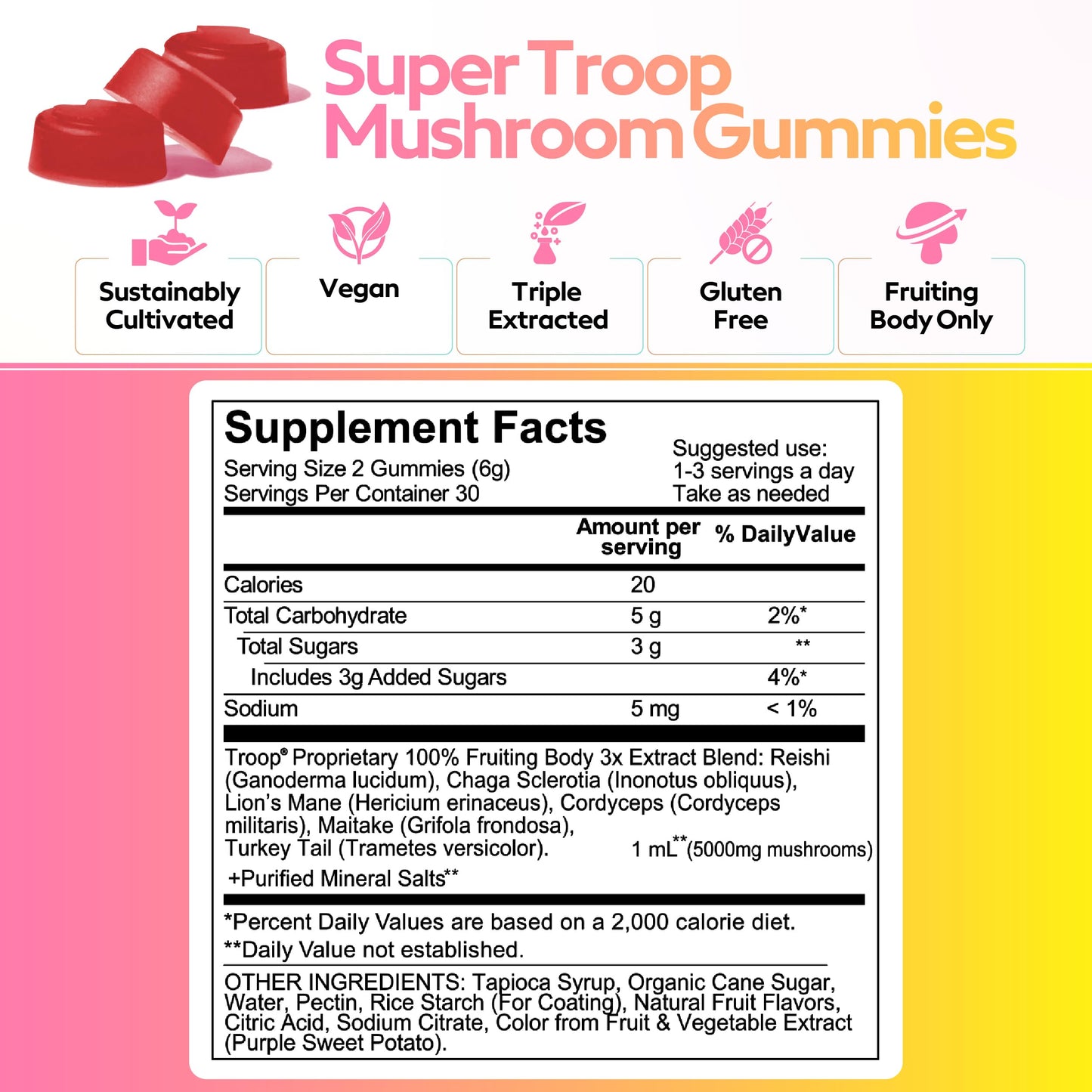 Troop Super 6 Mushroom Gummies 60 Count