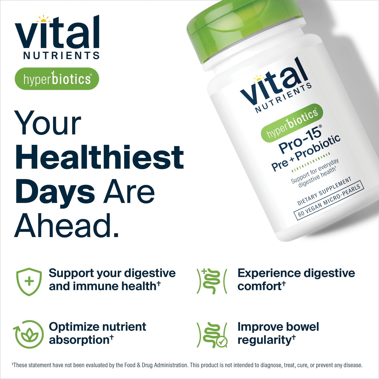 Hyperbiotics Vital Nutrients Pro-15 Prebiotics and Probiotics for Women and Men Tablets, 60 Count