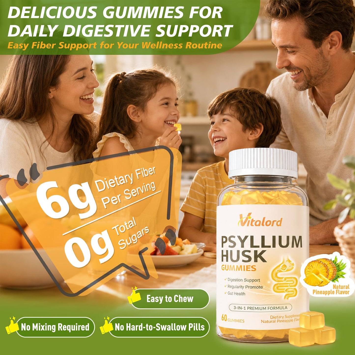 Vitalord Psyllium Fiber Gummies 60 Count