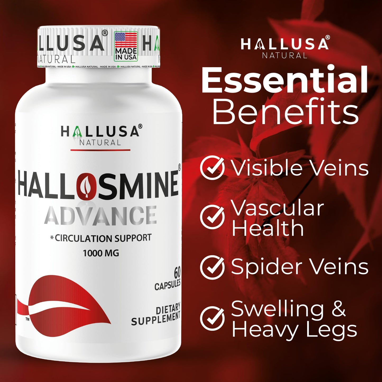 Hallusa Natural Hallosmine Advance 1000mg Diosmin Capsules 60 Count