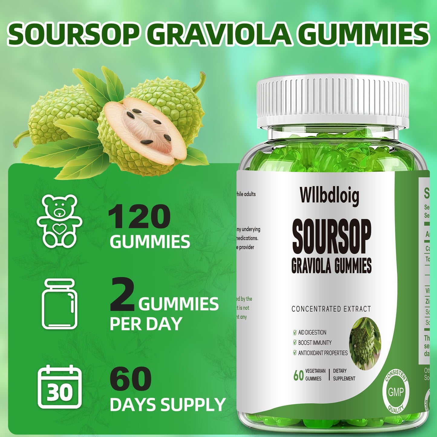 Wllbdloig Soursop Graviola Gummies 2 Pack
