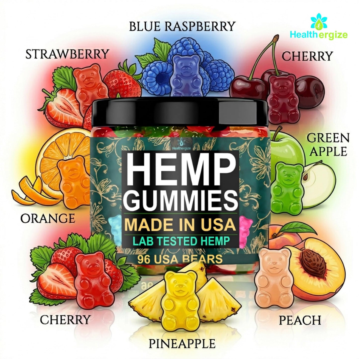 Healthergize Hemp Gummies for Sleep and Calm, Relaxation for Adults, Chewable, 96 Count