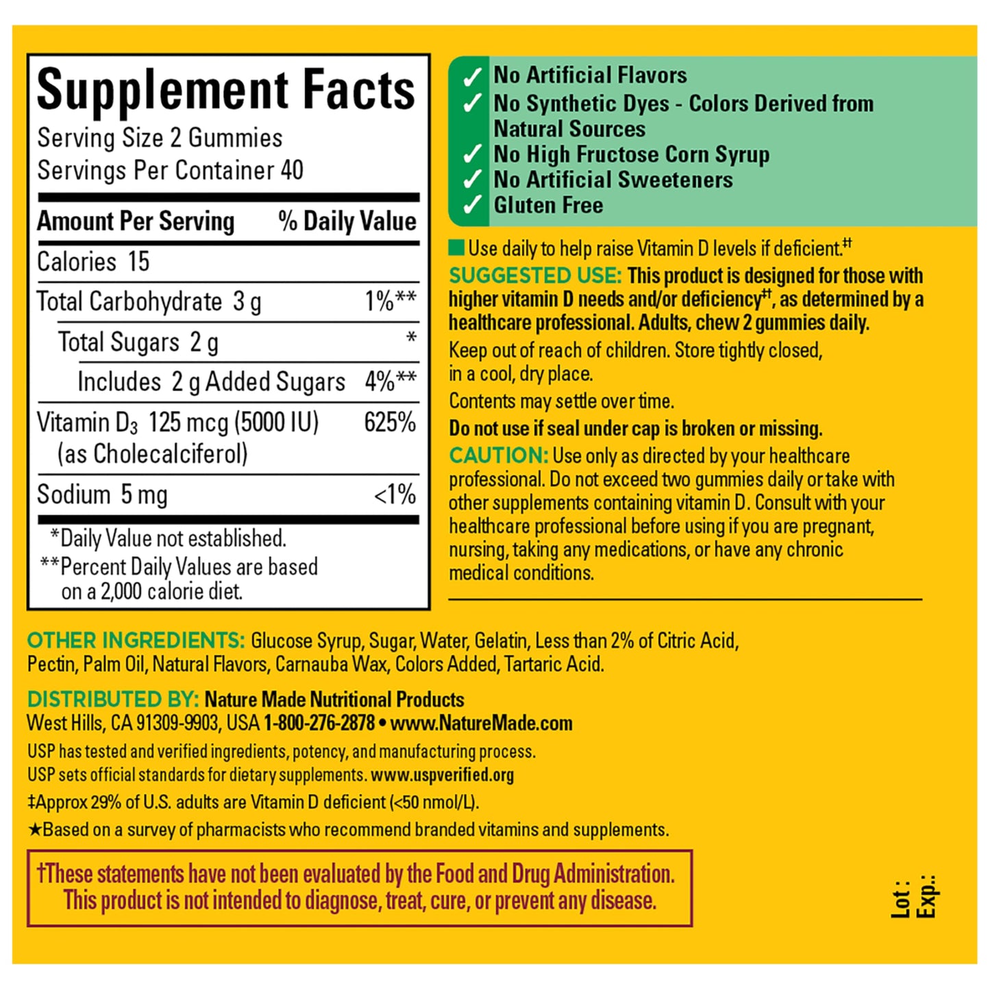 Nature Made Vitamin D3 5000 IU Gummies 80 Count