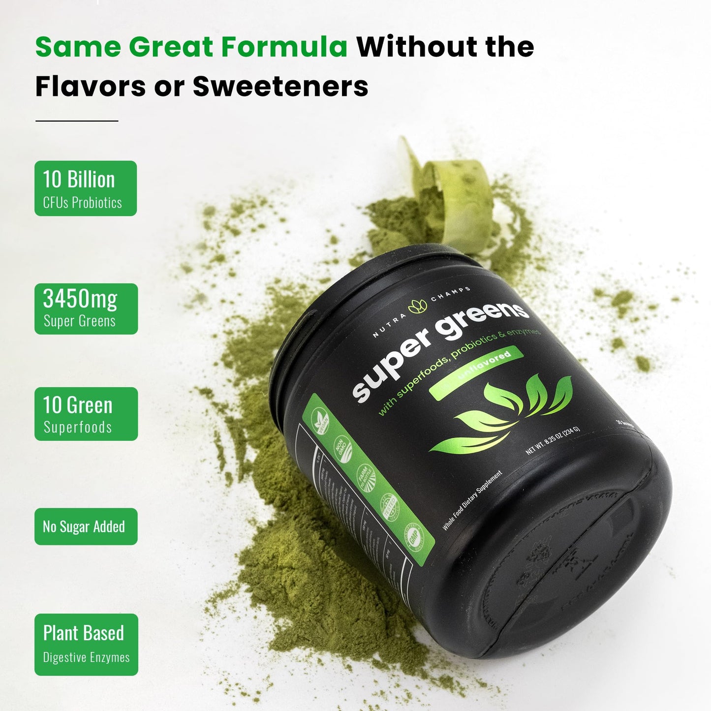 NutraChamps Super Greens Premium Superfood Powder 18 Ounce