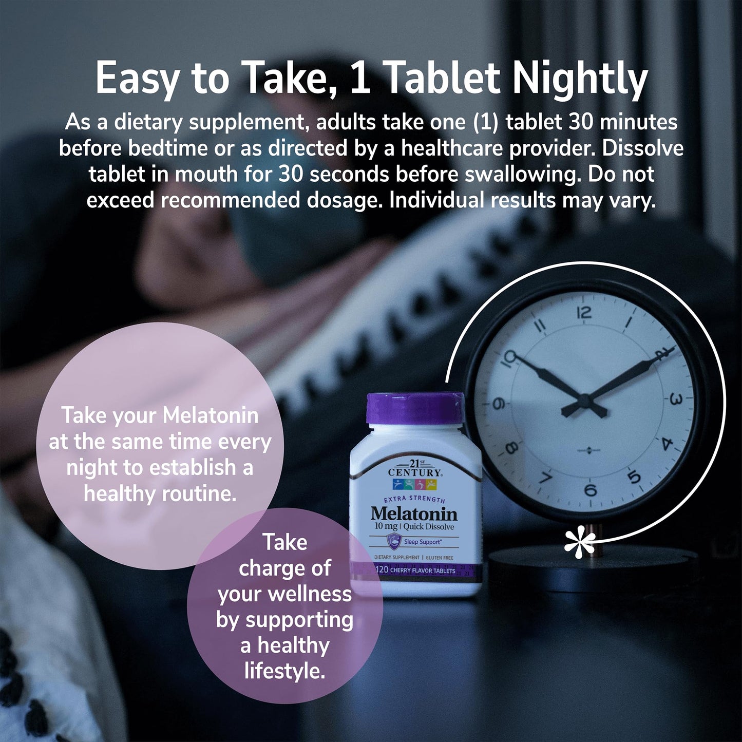 21st Century Melatonin 10 mg Quick-Dissolve Tablets Cherry 600 Tablets