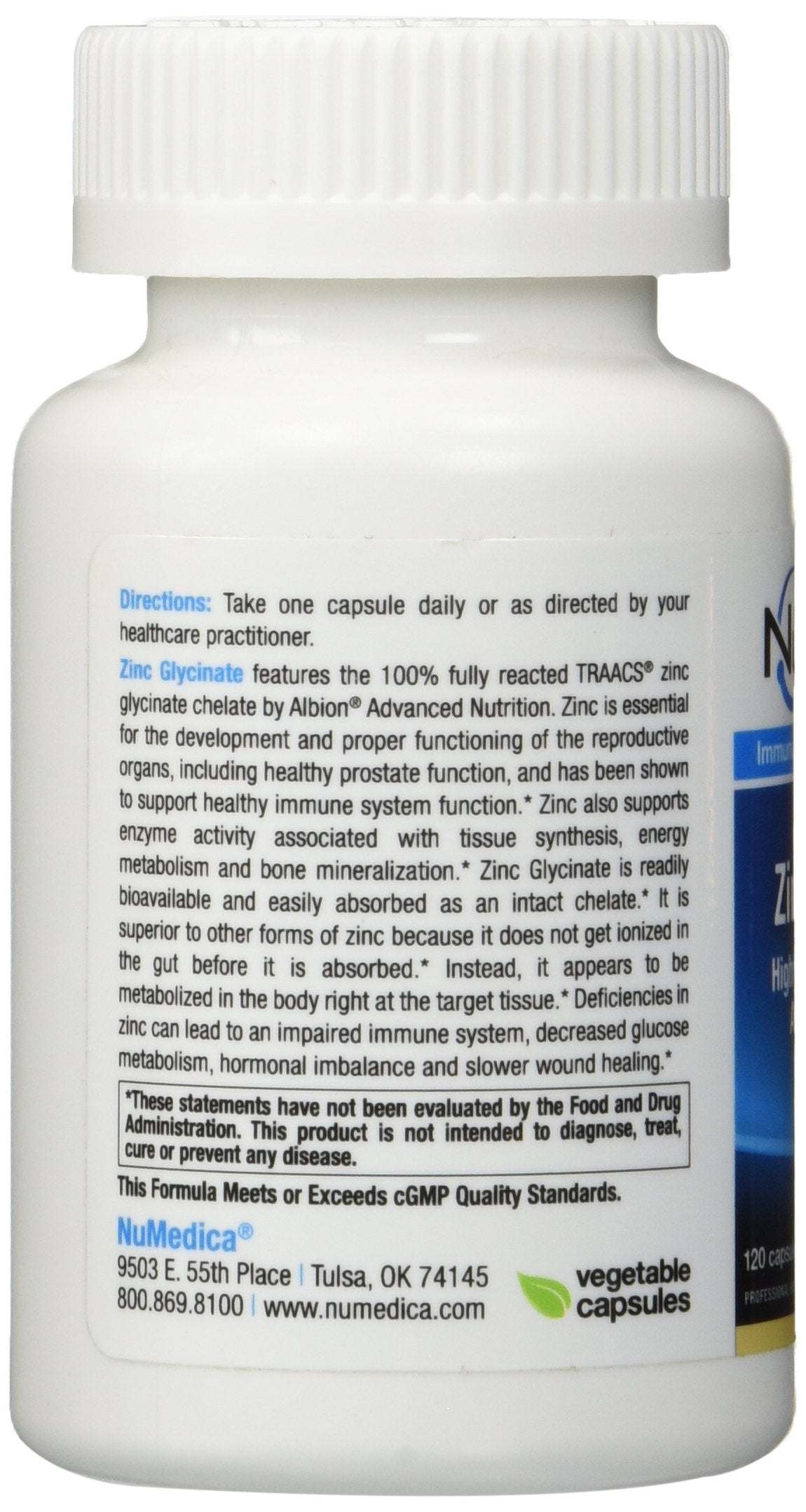 NuMedica Zinc Glycinate 20 mg Capsules, 120 Count