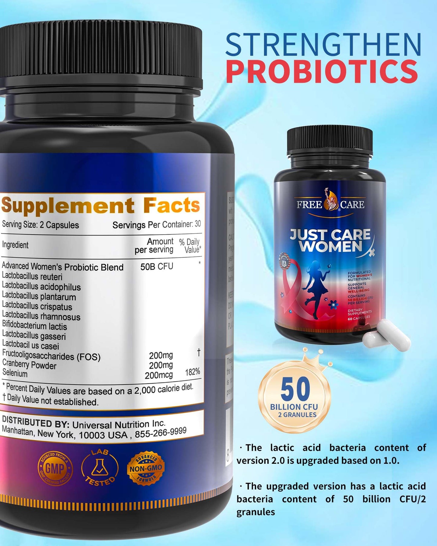FreeCare Probiotics for Women 50 Billion CFU 8 Strains, 60 Capsules