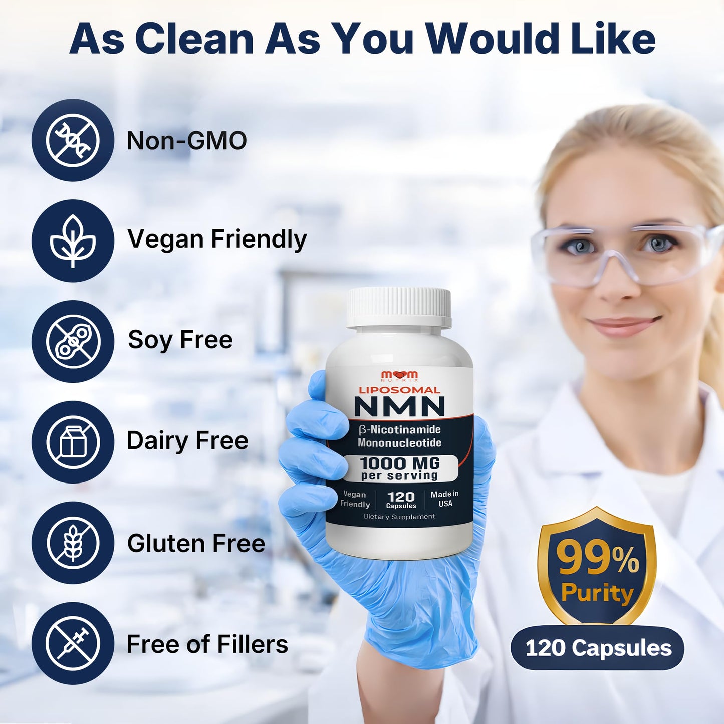 MOM NUTRIX NMN 1000 mg Nicotinamide Mononucleotide Capsule, 120 Count