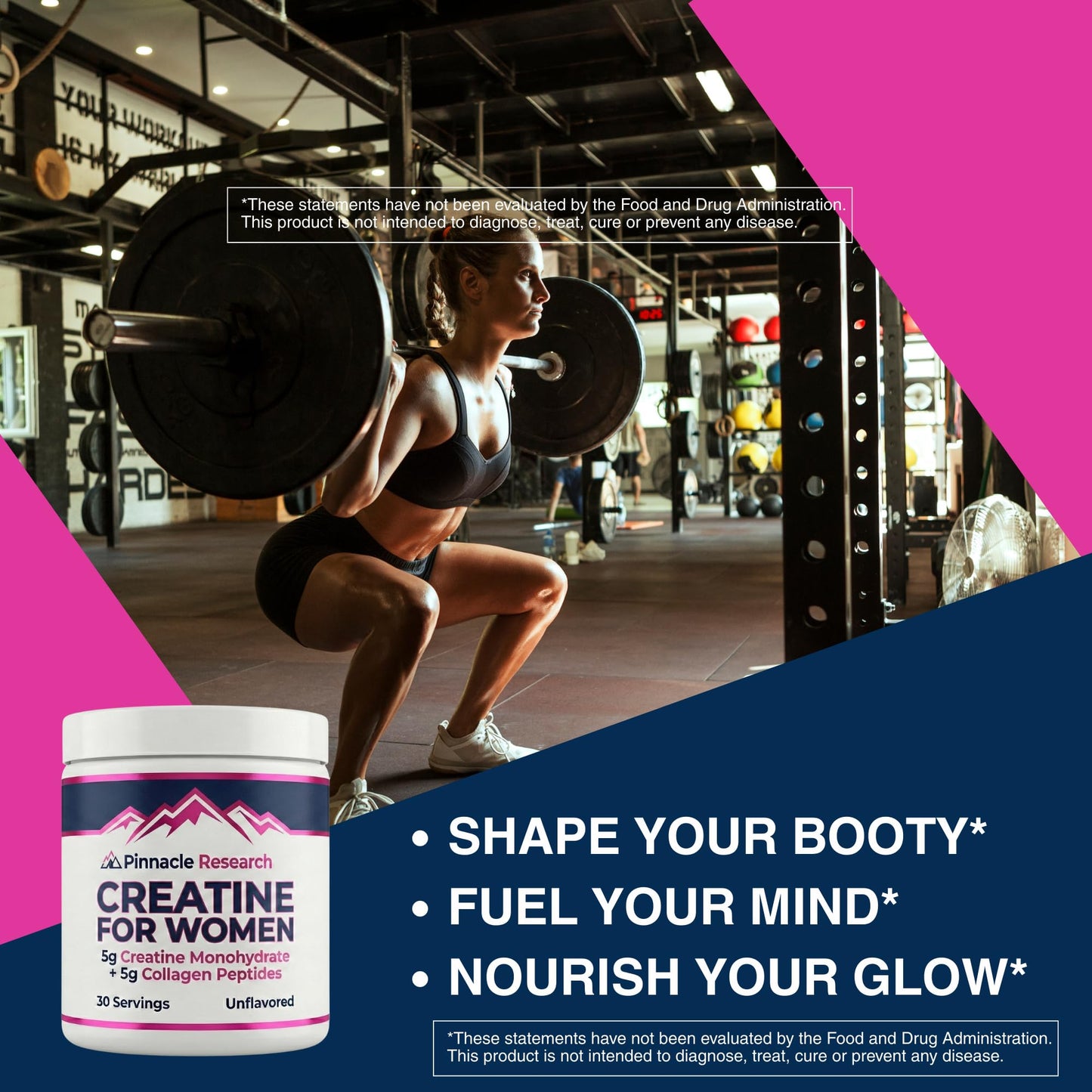 Pinnacle Research Creatine for Women + Collagen 5g Each - Mixed Berry Powder 13.7
