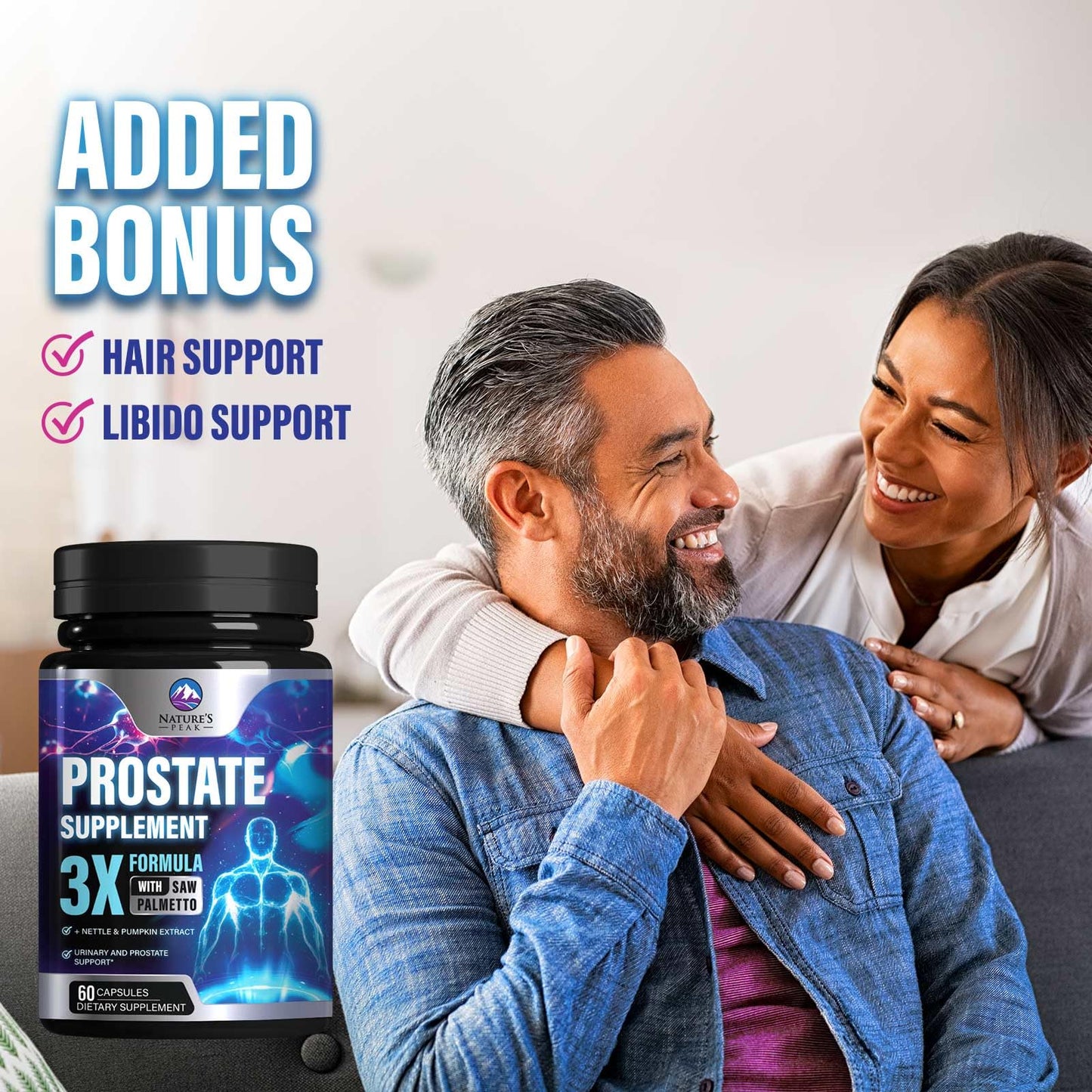 Nature's Peak Prostate Health Supplements for Men - 3X Strength Saw Palmetto Blend with Stinging Nettle Root & Pumpkin Seed - 60 Capsules