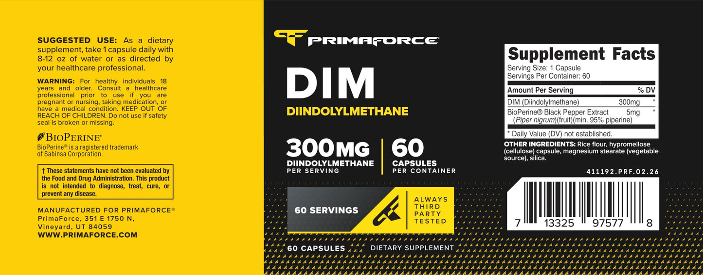 Primaforce DIM Supplement (Diindolylmethane) 300mg Capsules, 60 Vegetarian Capsules