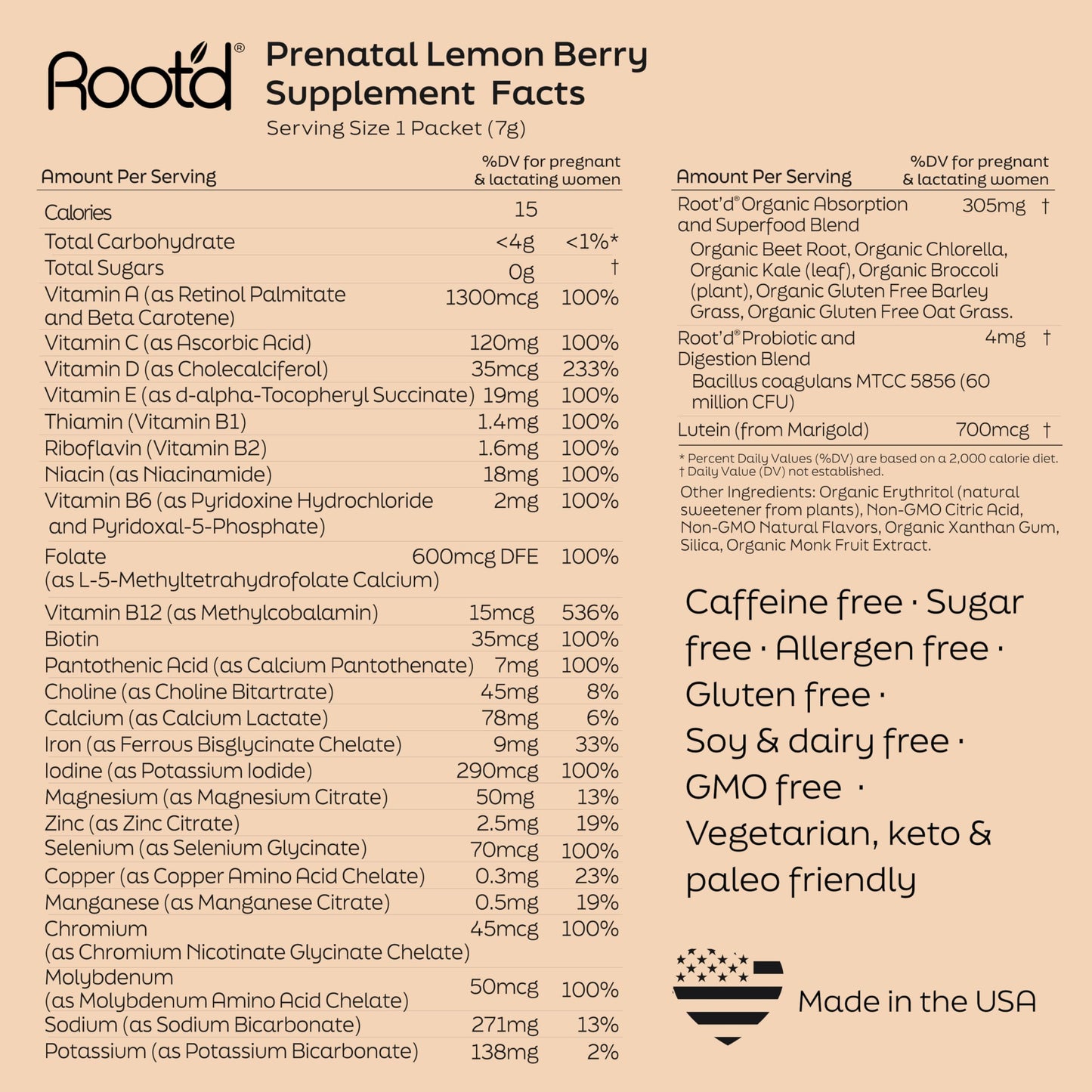 Root'd Multivitamin Powder for Women 25 Vitamins & Minerals 30 Count