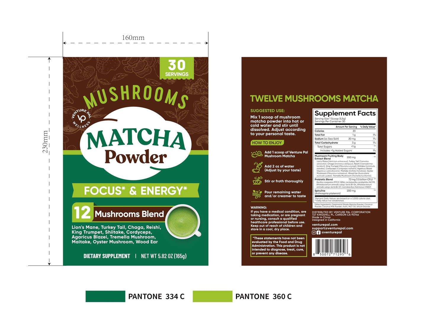 Venture Pal Mushroom Matcha Powder 5.82 Ounce