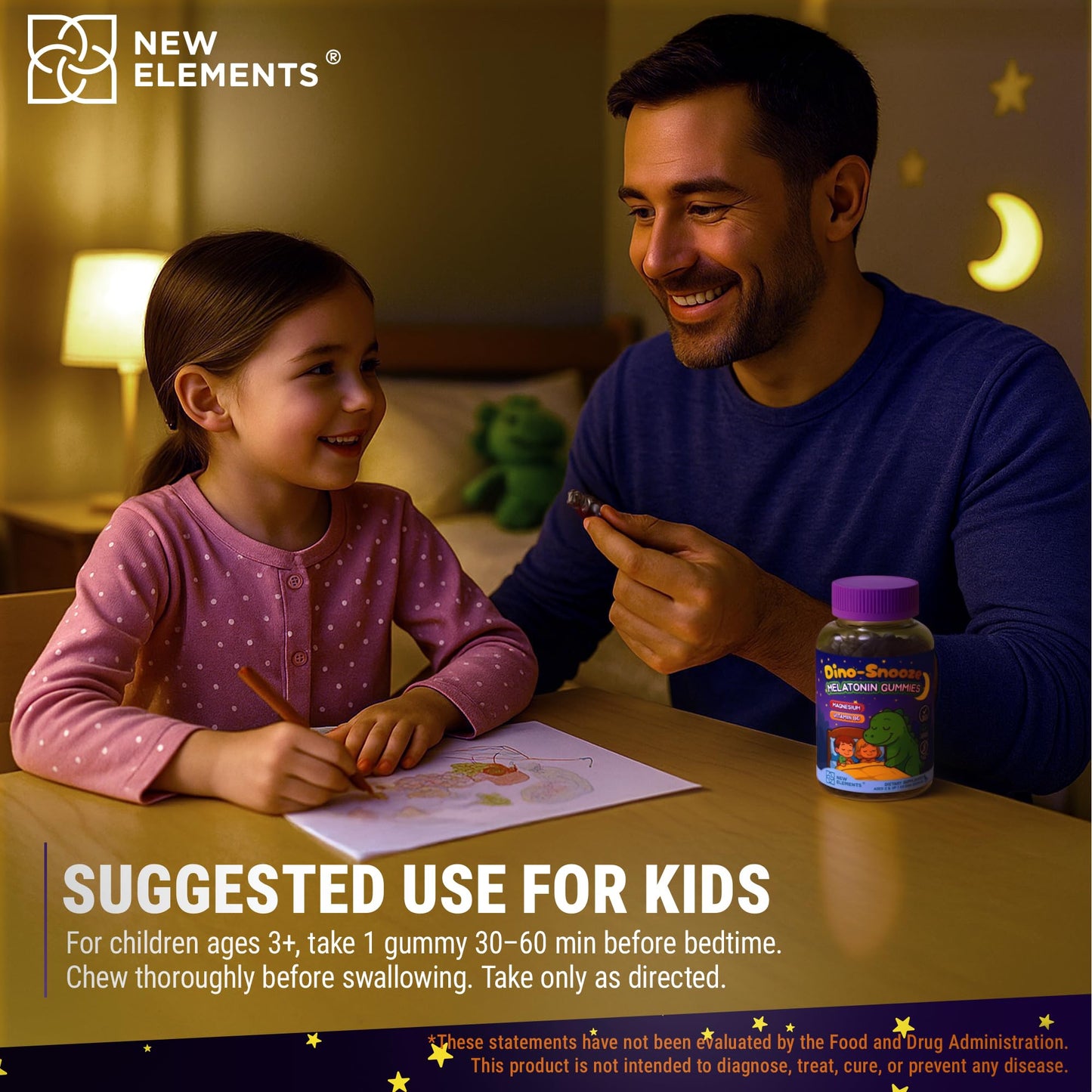 New Elements Melatonin Gummies for Kids 2mg with Magnesium Glycinate & Vitamin B6, Gummy, 60 Count