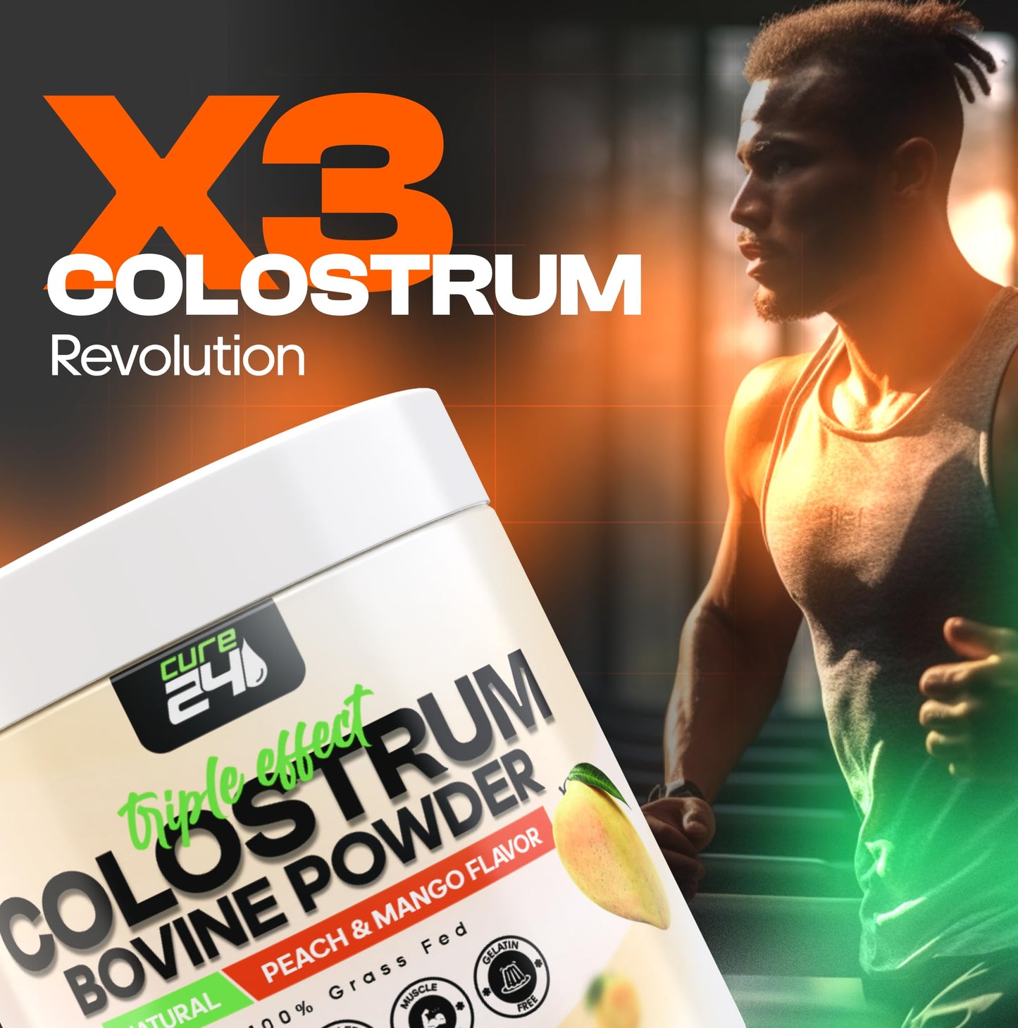 Cure24 Bovine Colostrum X3 Supplement Powder 3.17 oz