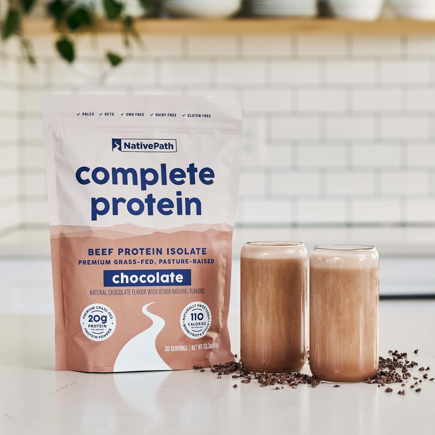 NativePath Complete Protein Powder, 20g Grass-Fed Beef, Chocolate, 30 Servings
