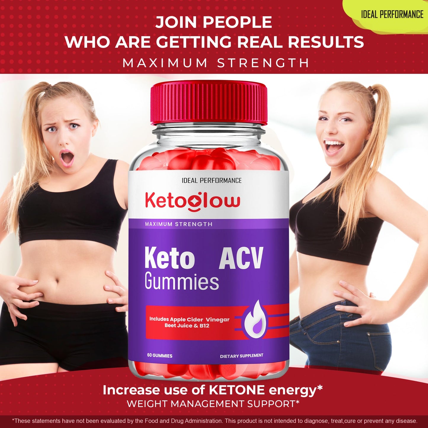 IDEAL PERFORMANCE Keto Glow ACV Gummies, 300 Gummies