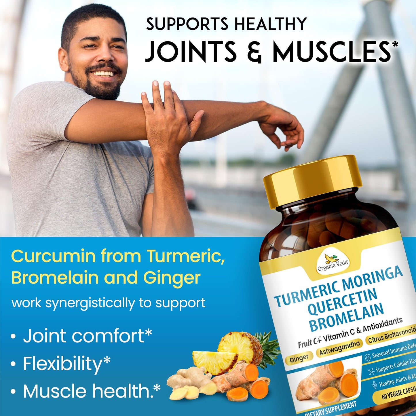 Organic Veda Turmeric Moringa Quercetin with Bromelain, 60 Capsules
