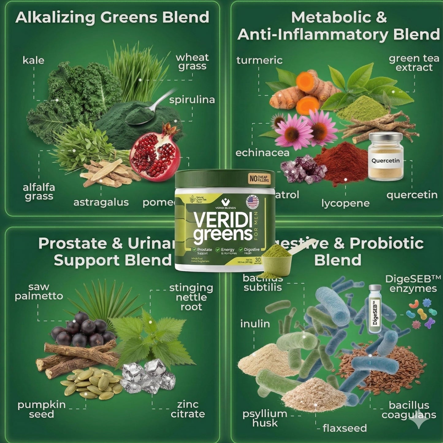 Veridi Blends Greens for Men 40+ Powder, 10.5 oz
