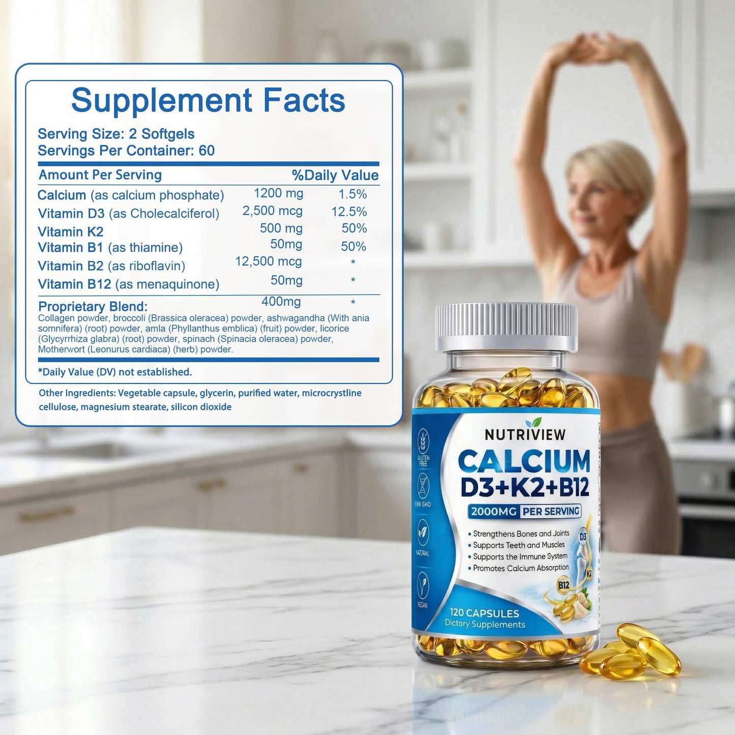TAWODIUM Nutriview Calcium D3 + K2 + B12 Softgel, 1 Count