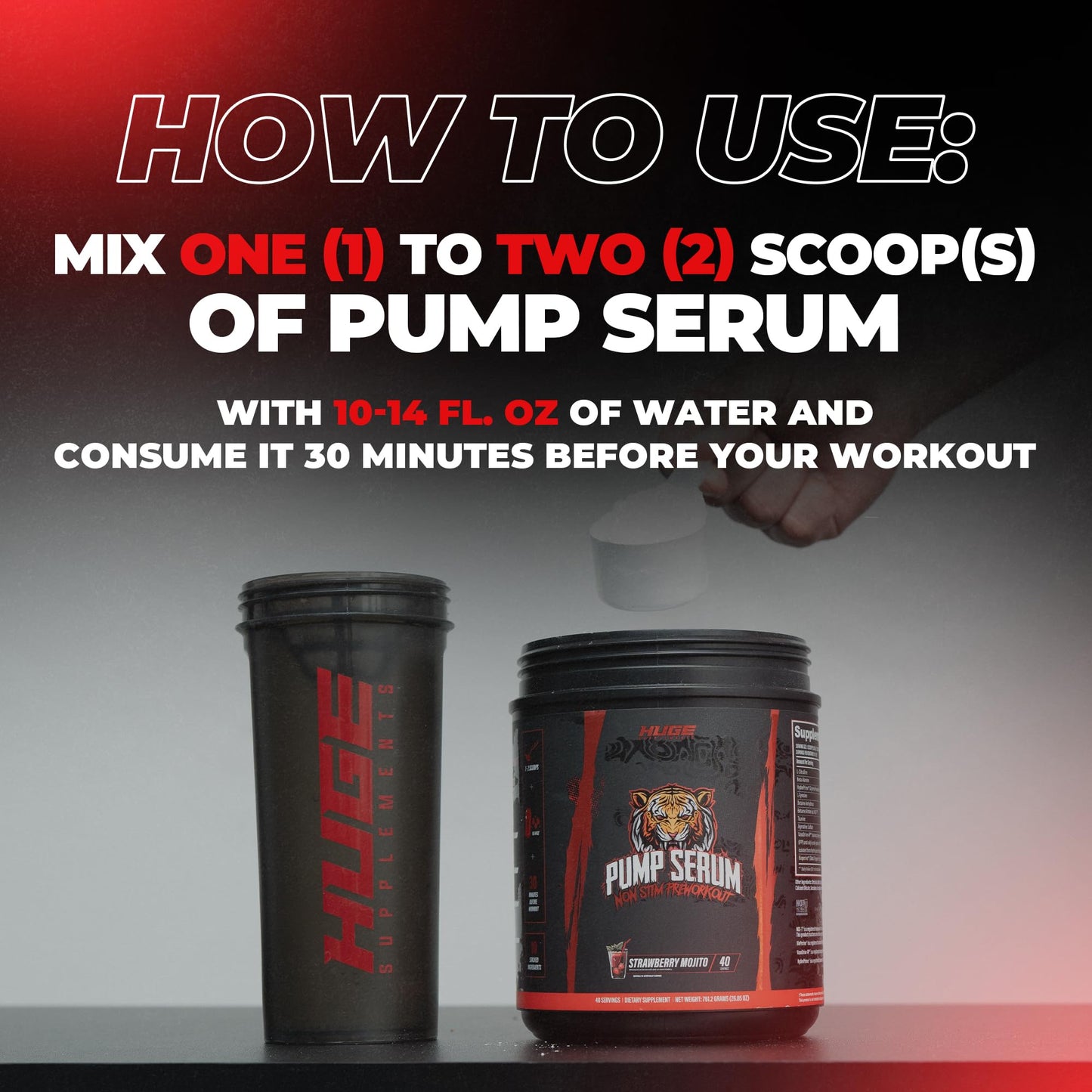 Huge Supplements Pump Serum Non Stim Pre-Workout Powder Strawberry Mojito, 40 Servings