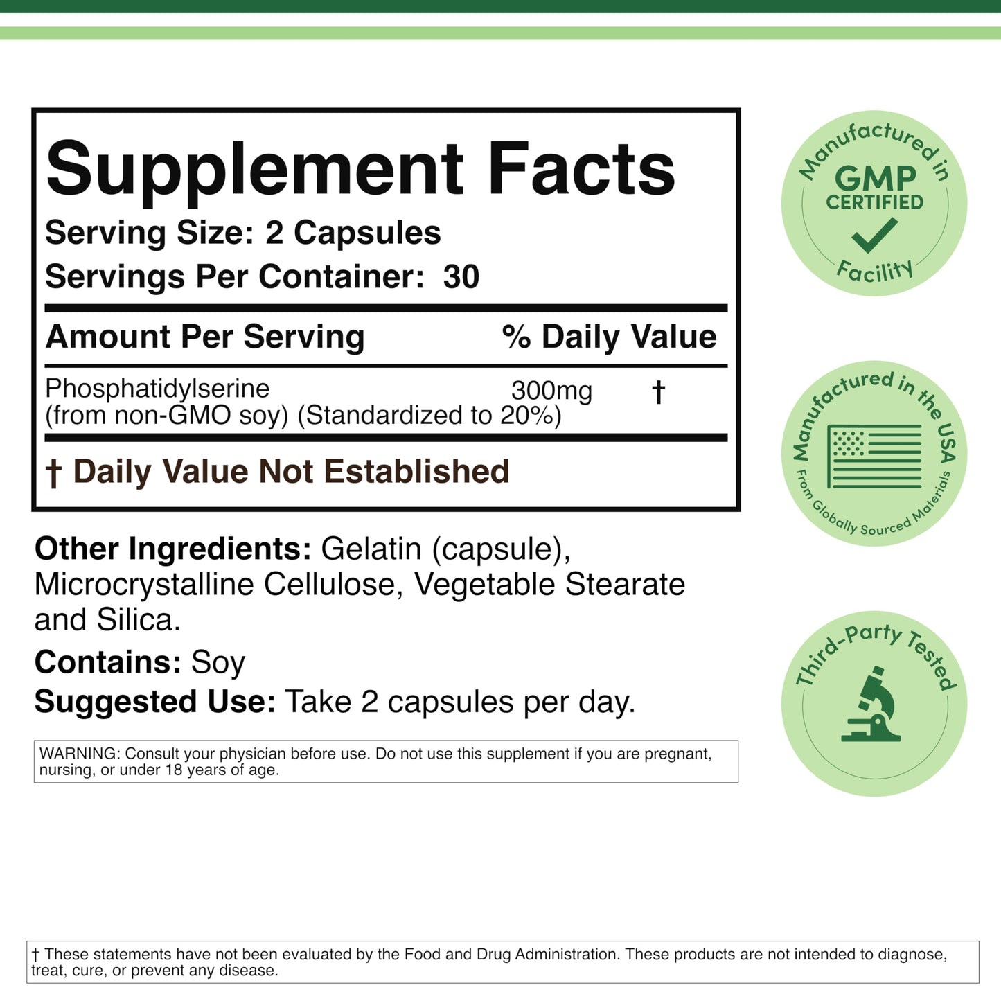 Double Wood Supplements PhosphatidylSerine Supplement 300mg Per Serving (Phosphatidyl Serine Complex) 60 Capsules