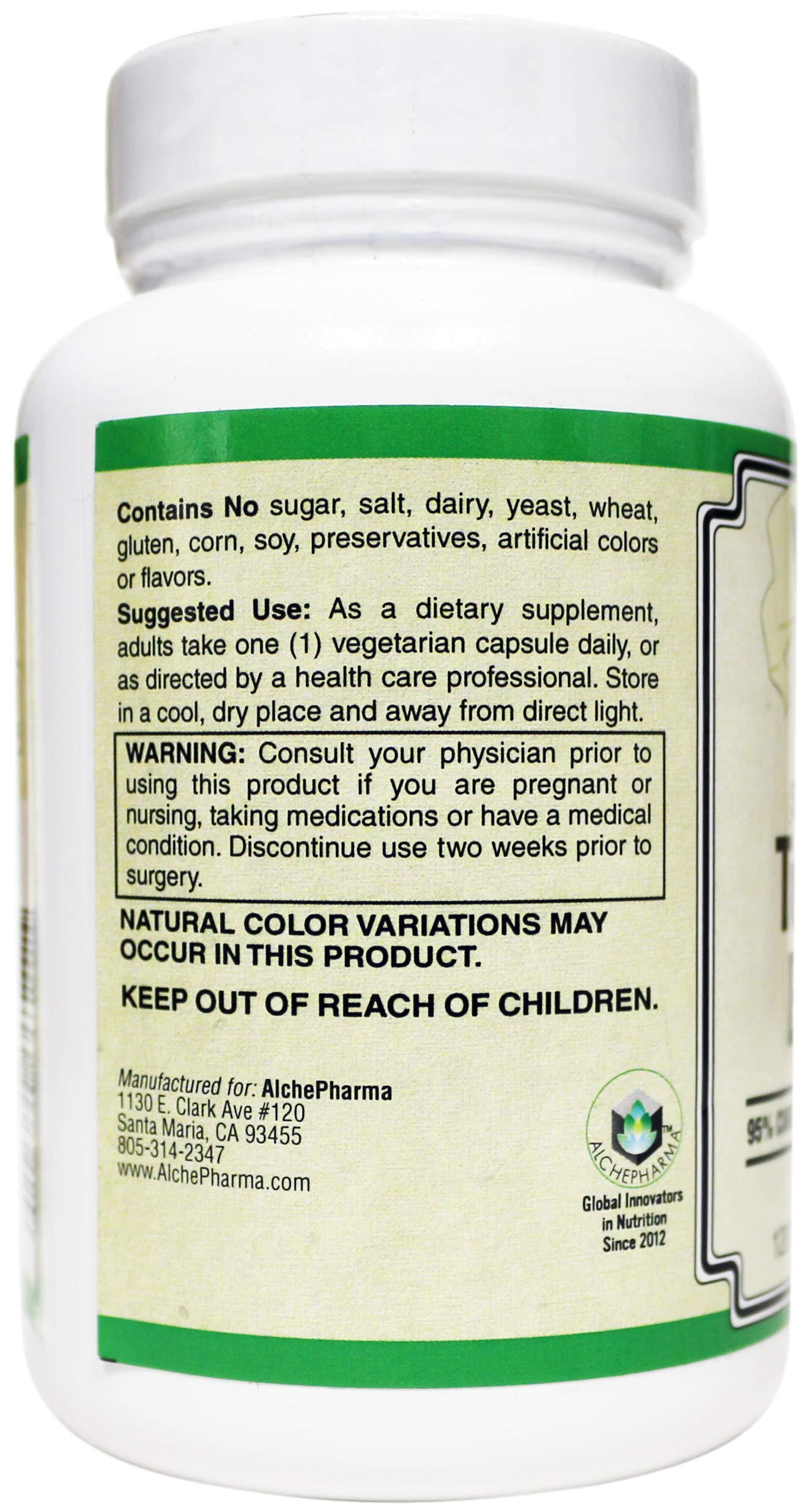 AlchePharma Turmeric Curcumin Supplement 500mg - Standardized to 95% Curcuminoids, Vegan, Non-GMO, Gluten Free Capsules, 1 Count