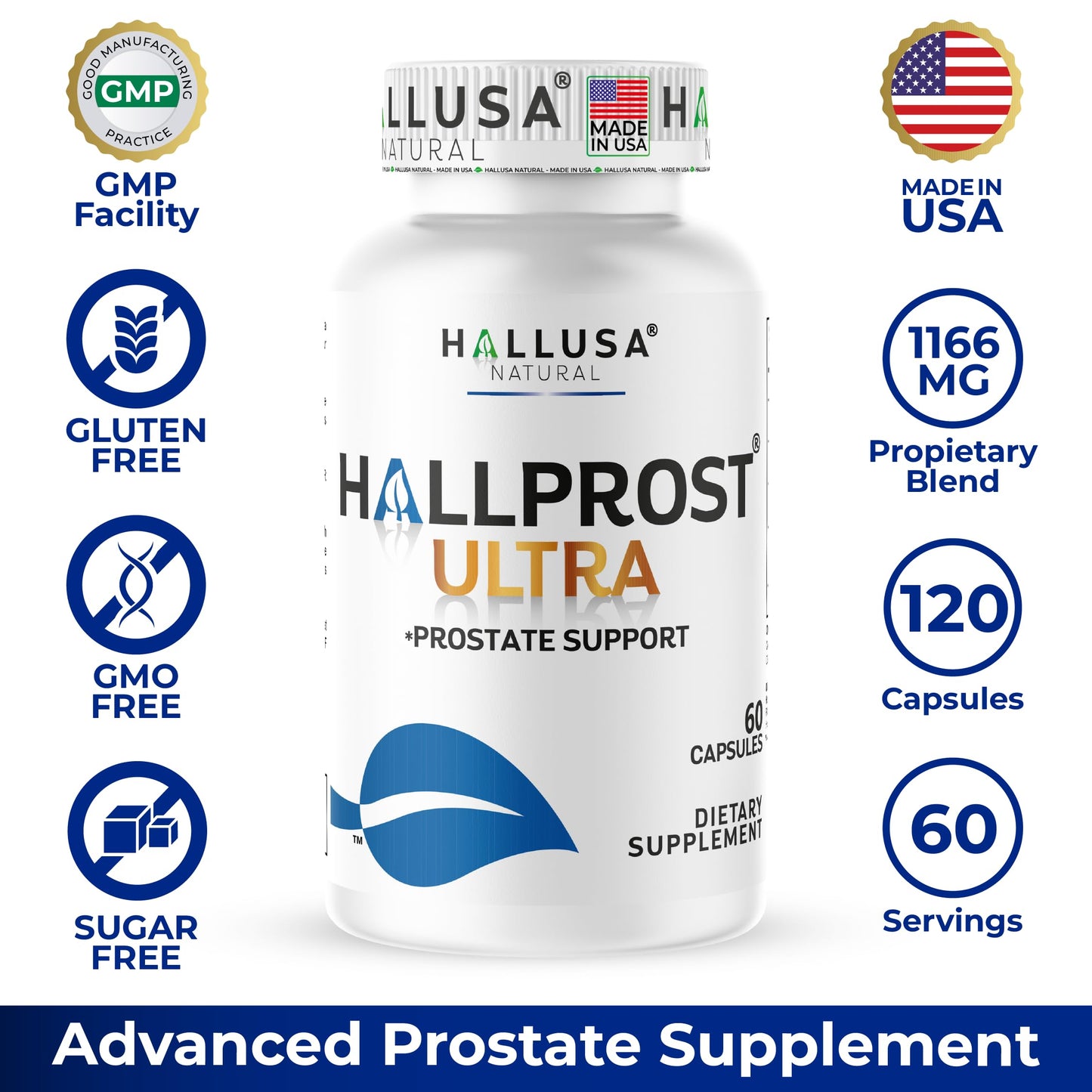 Hallusa Natural Hallprost Ultra Prostate Support Supplement 7-in-1 Saw Palmetto Formula 120 Capsules