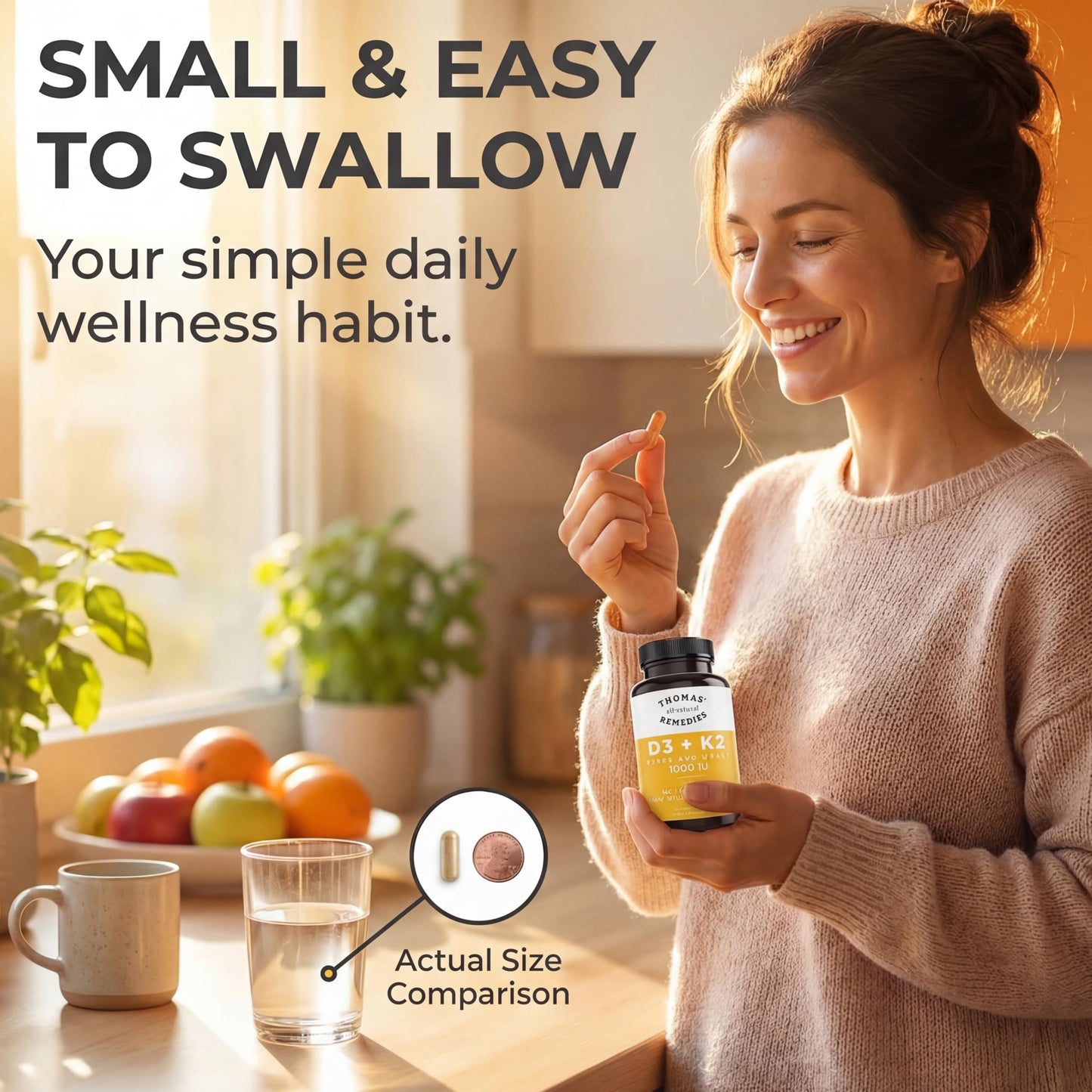 Thomas' all-natural Remedies D3 + K2 with MCT Oil for Better Absorption & Raw Whole Food Blend 1000 IU D3 Capsules 120