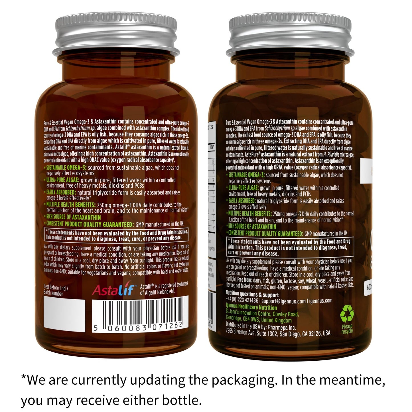 Igennus Healthcare Nutrition Vegan Omega-3 + Super B12-Complex 1000mcg Bundle with Algae Oil 1340mg Capsule 240