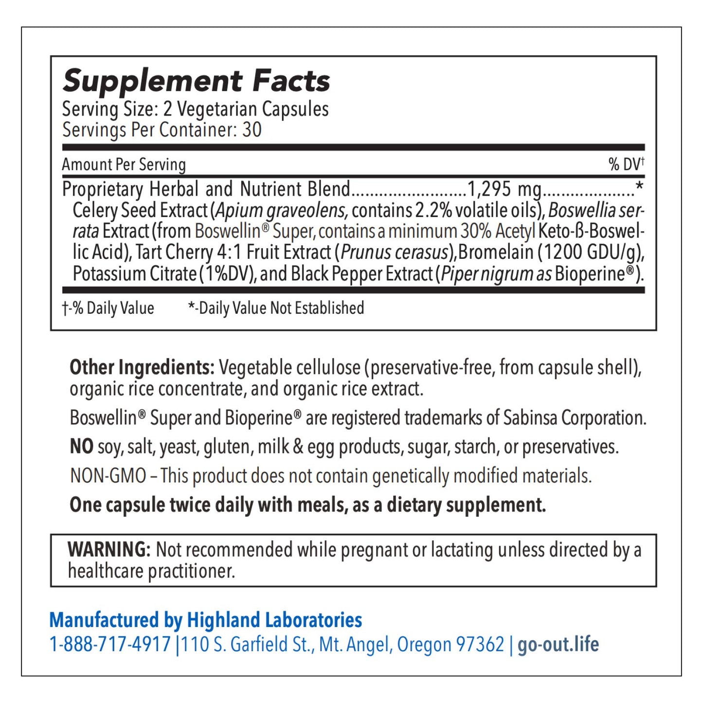 Mt. Angel Vitamins Go Out - Extra Strength Support - Uric Acid Balance with Tart Cherry, Celery Seed, Turmeric 60 Capsules