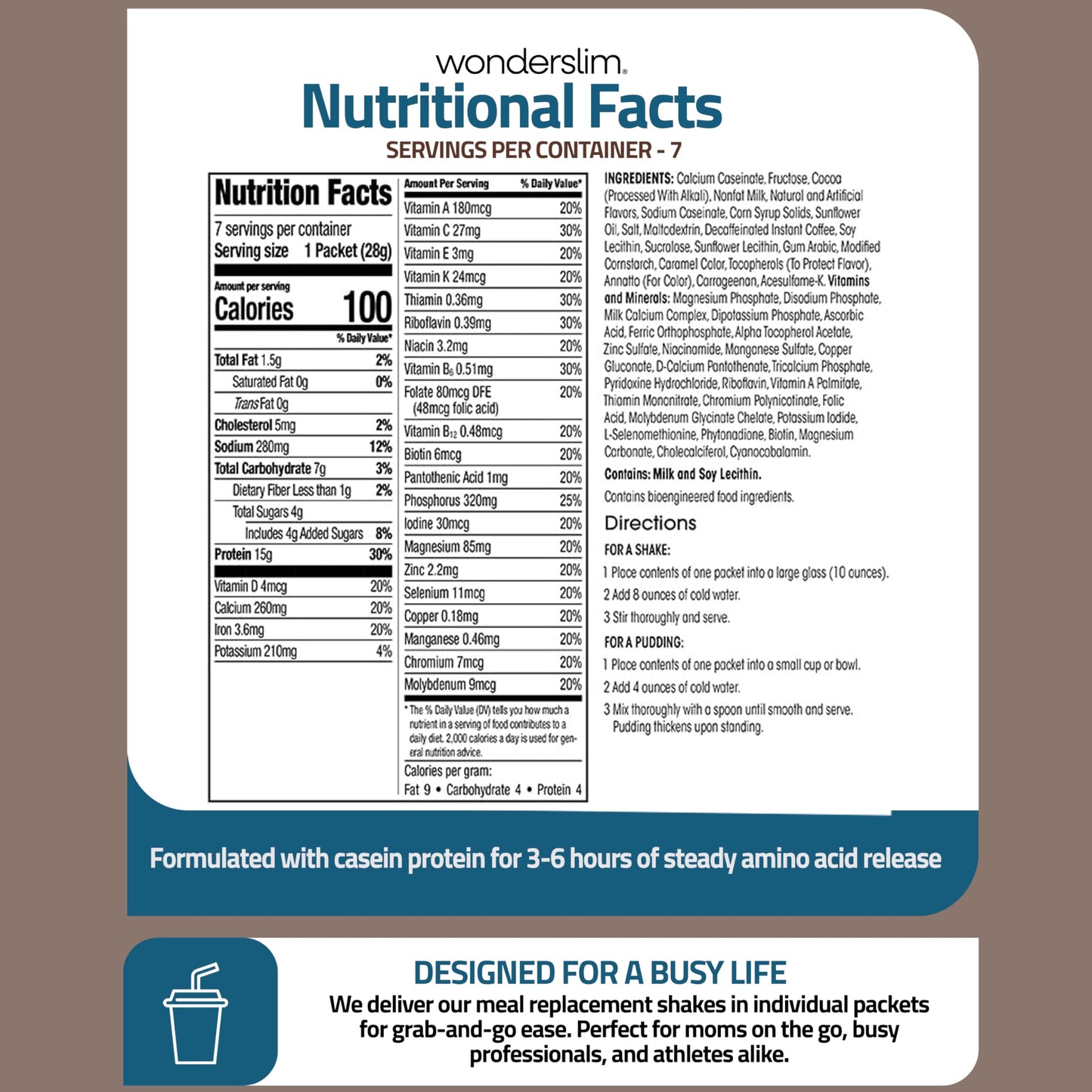WonderSlim Protein Meal Replacement Shake Powder, 6.8 Ounce