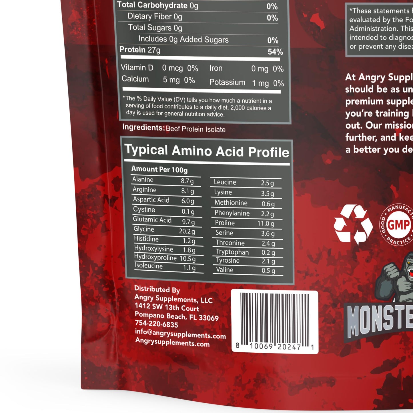 Angry Supplements Beef Protein Isolate Powder, 30 Servings