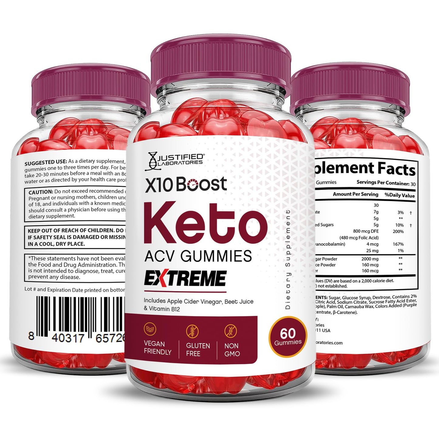 Justified Laboratories X10 Boost Keto ACV Gummies Extreme (2000 mg) - 60 Count Gummies