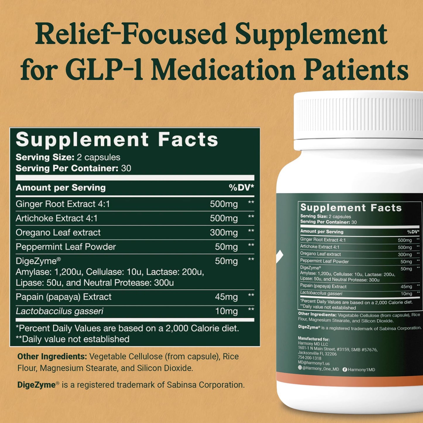 Harmony-1 Physician Formulated GLP-1 Digestive Support Capsule, 60 Capsules