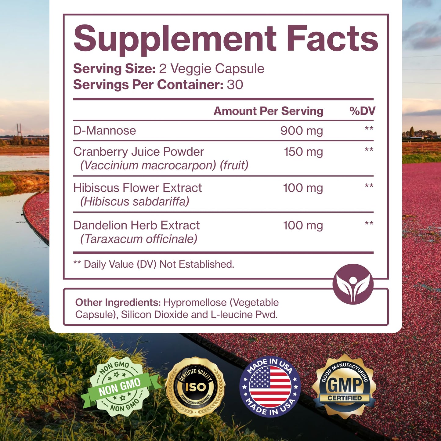 Pure Micronutrients D-Mannose Capsules 900mg Per Serve - Fast Acting UTI Support - Urinary Tract Cleanse & Bladder Health - Cranberry, D-Mannose, Dandelion, Hibiscus Flower, 60 Capsules